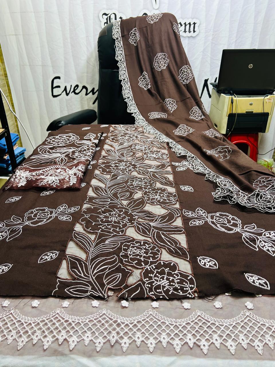 High-Quality Embroidered Mint Green Dhanak Suit - Maria B Winter Design
