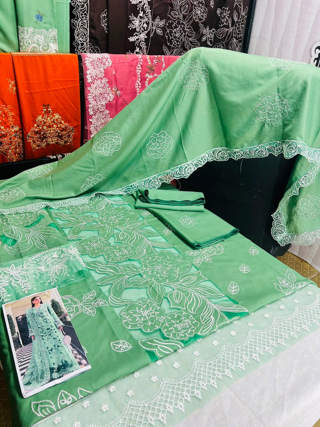 High-Quality Embroidered Mint Green Dhanak Suit - Maria B Winter Design