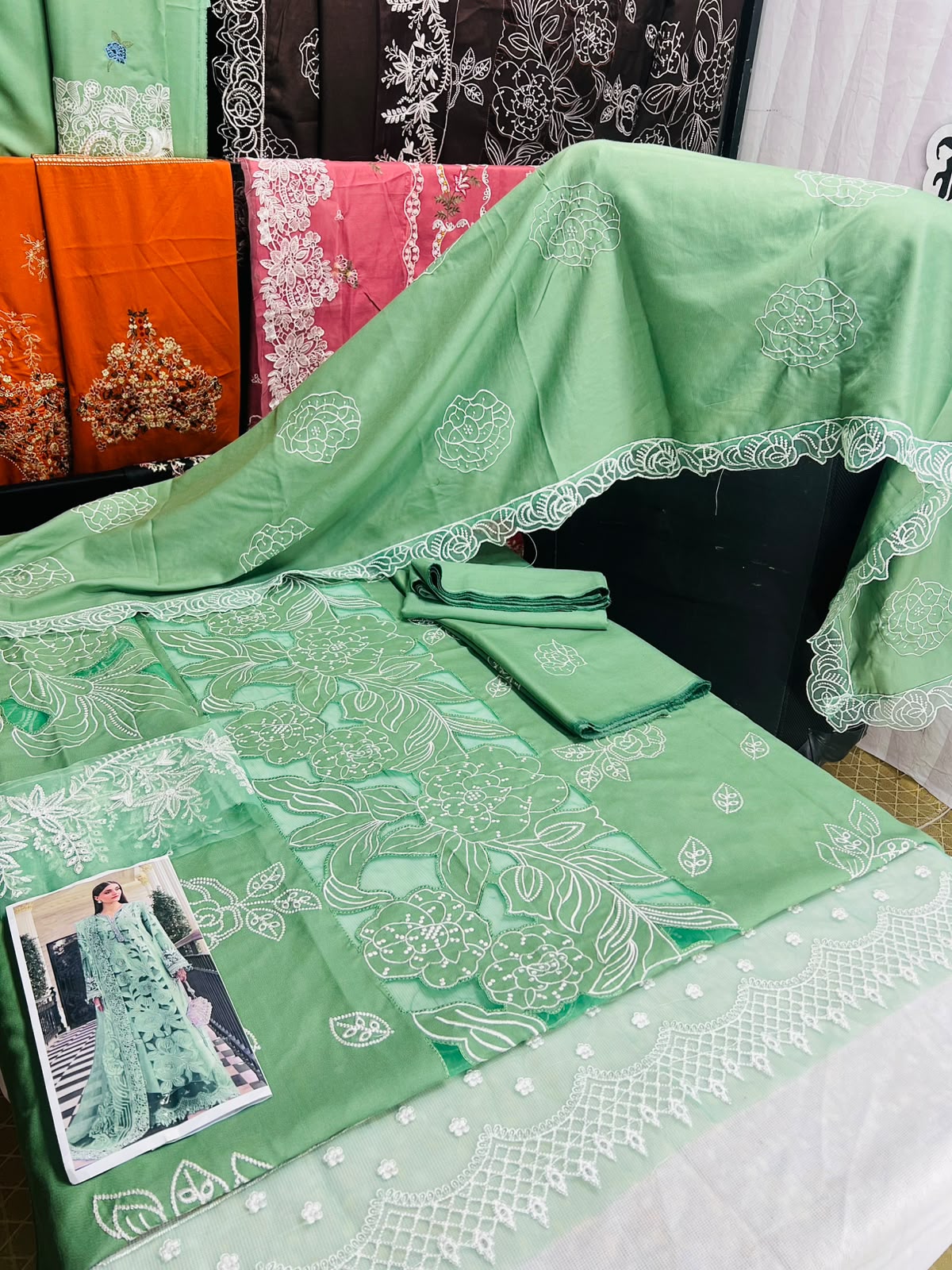 High-Quality Embroidered Mint Green Dhanak Suit - Maria B Winter Design