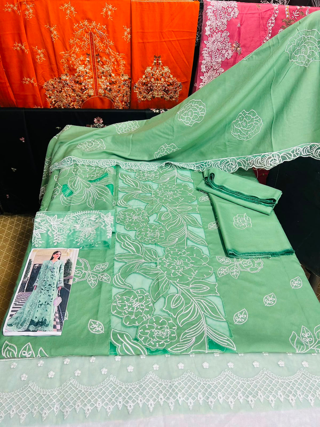 High-Quality Embroidered Mint Green Dhanak Suit - Maria B Winter Design