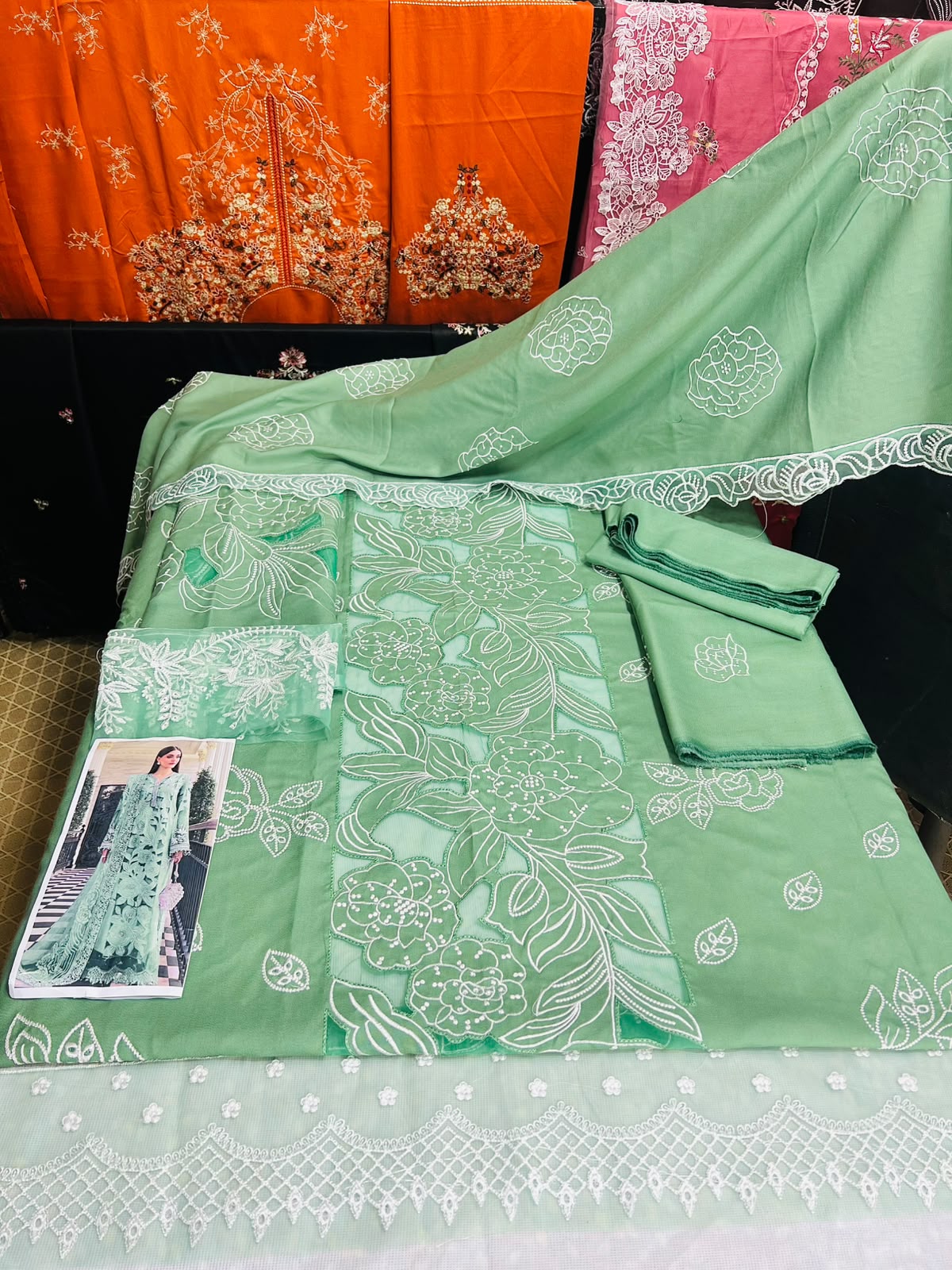 High-Quality Embroidered Mint Green Dhanak Suit - Maria B Winter Design